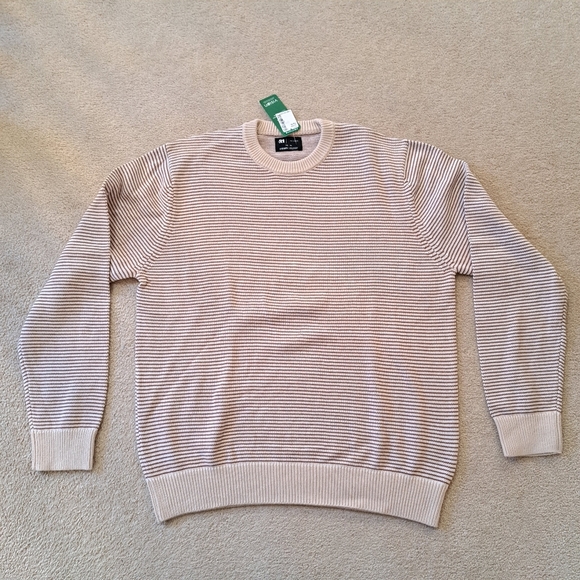 Simons | Le31 Crewneck Striped Sweater Mens XL Beige Tan Cotton Long Sleeved - Picture 3 of 10